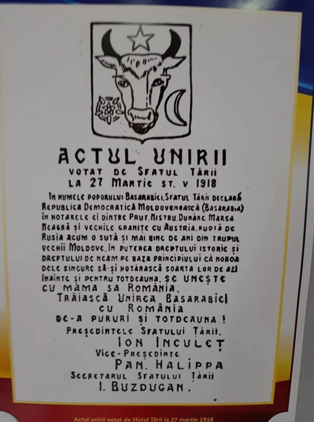 27 martie: 106 ani de la Unirea Basarabiei cu România „în puterea dreptului istoric şi dreptului de neam”
