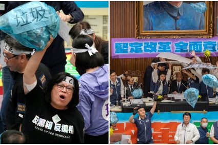 Protest uriaș în Taiwan în timpul votului pe reforma pro-China. În Parlament, deputații aruncau cu saci de gunoi și devastau sala