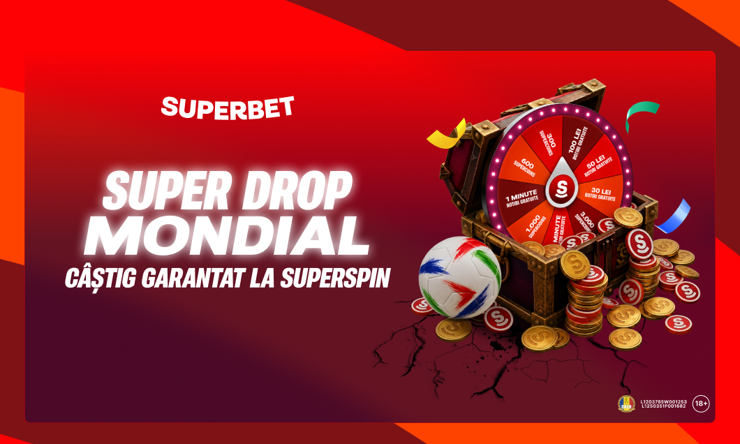 (P) Super Drop la SuperSpin: la startul turneului american, ai câștig garantat în rotiri gratuite sau Supercoins la roata Superbet